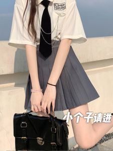 Váy Xếp Ly Mini Màu Xám Cạp Cao Cho Nữ Váy Ngắn Đến Giữa Bắp Chân Dáng Chữ a Váy Ngắn Cho Nữ Cỡ Nhỏ