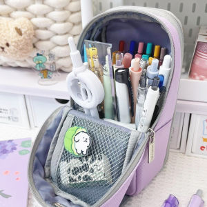 Kokuyo Large Capacity Vertical Polyester Pen Case with Big Opening Mobile Phone Stand Student Stationery Storage Bag