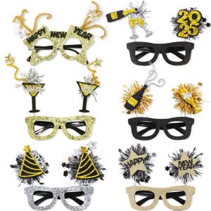 New Arrival 2025 New Year Black Gold Glasses New Year Theme Party Dress up Photo Party Decoration Star Color Strip Glasses Frame