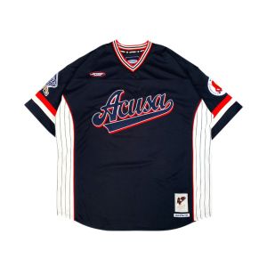 Acusa Retro Baseball V-Neck Sweatshirt Short Sleeve Knitted Pattern Double Stitched Wide Fit Baseball Jacket for Men