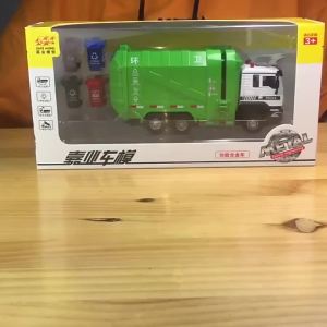 [ ed ] Jiaye Garbage Truck Cleaning Car with Trash Can Sound and Light Pull Back Alloy Car Childrens Toy Car