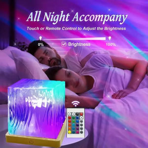 Ocean Wave Aurora Projector Light Remote 16 Colors RGB Dimmable Water Ripple Flame Crystal Lamp for Living Room Study Bedroom