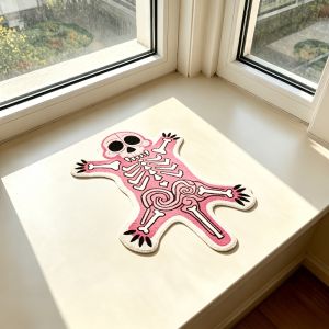 VIKAMA Pink Cartoon Skeleton Bear Shaped Fluffy Rug Non Slip Bedroom Window Sill Decor Floor Mat Home Decoration