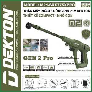 Máy rửa xe pin Dekton M21-SRX775XPRO Motor #775 rửa xe cầm tay mini dùng pin màu olive