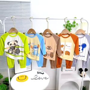 Bộ Dài Tay THUN LẠNH MINKY MOM Giáp Lăng In Hình Động Vật Dễ Thương Cho Bé Đi Học Đi Chơi TD-IN122