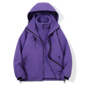 Three-in-One Winter Coat for Mom Downproof Breathable Fleece Lined Anti-Wind And Warm Purple Large Size Womens Outdoor Jacket