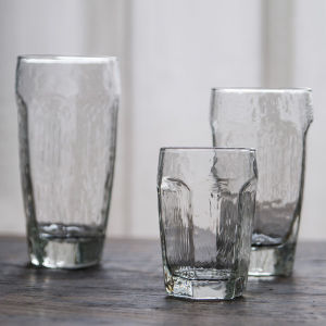 Sanzhai Household Large Capacity Japanese Style Minimalist Retro Large Hammered Pattern Glass Cup Red Wine Glass Beer Steins Coffee Cup