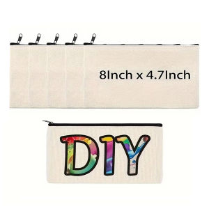 1/5Pcs Blank DIY Craft Canvas Pencil Case - Makeup Pouch Multi-Purpose Travel Toiletry Zipper Bag Bulk Cosmetic Bags