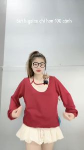 Áo thun sweater bigsize cô nhỏ tay dài bo gấu phối cổ yếm phom rộng chất nỉ tăm phong cách thời trang đơn giản G143
