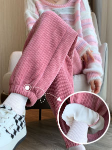 Pink Corduroy Pants Womens Autumn Winter New Small Size Cuffed Thickened Sports Casual Thickened Sweatpants High Waist Harlan Pants