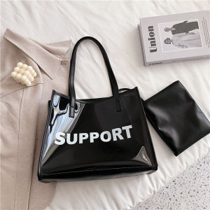 JIFANPAUL | Transparent Large Capacity Tote Bag for Women 2024 New Fashion Jelly Pack Shoulder Bag with Zipper Casual Minimalist Design for Youth