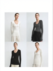 Silk Wool Sweater Business Style U-neck Slim Fit White
