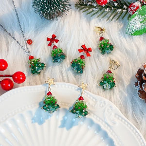 5Pcs 3D Beaded Christmas Tree Crystal Charms for DIY Crafts Christmas Keychain Bracelet Necklace Earring Jewelry Making Supplies