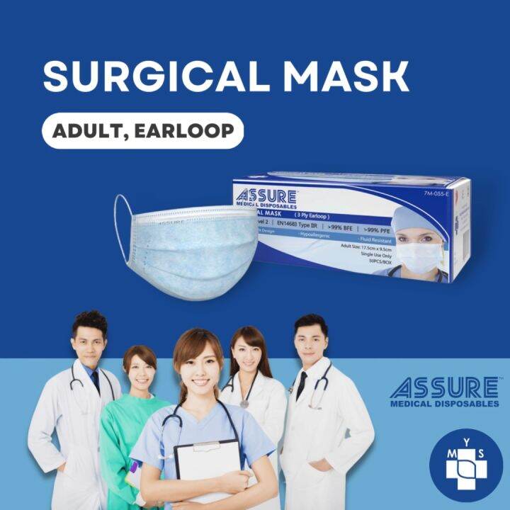 ASSURE Surgical Face Mask 3-Ply With Ear- Loop 50'S/Box | Lazada Singapore