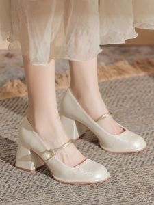 Elegant Mary Jane High Heels for Women Wedding Shoes Beautiful Bride New Chinese Hanfu Cheongsam Shoes Thick Heel Two-Way Wear