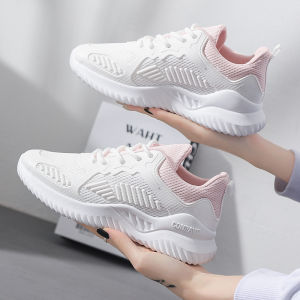 Fly Woven White Leisure Rubber Shoes For Women Lace Up Comfortable Lightweight Mesh Sneakers For Lady Low Cut Breathable Sport Shoes
