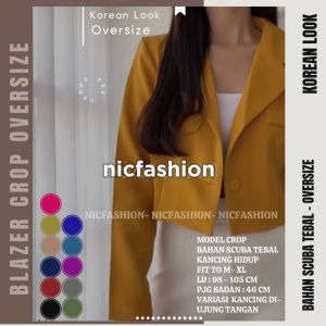 Blazer Crop Oversize Kerja Kantor Wanita Kancing Krah Korea Style Yoori NICFashion