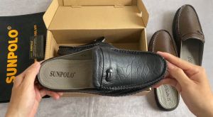 Dép Sapo Nam Da Bò SUNPOLO SUT274 (Đen Nâu)