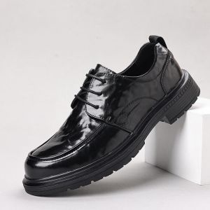 Mens Fashionable Thick Bottom Oxford Shoes round Toe Business Formal Shoes Casual Leisure Shoes PU Leather Rubber Sole