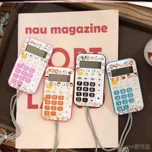 Cute Simple Childrens Calculator Pink Neck Strap Grade Four Blue Black Cartoon Lanyard Portable Mini Size Educational Tool