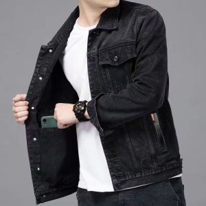 Spring Autumn Mens Denim Jacket Multiple Pockets Handsome Slim Fit Youth Trendy Workwear Jacket Large Size Top Outerwear
