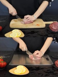 [SG SELLER]Sushar 316 Stainless Steel Cutting Board chopping board rolling board chopping block For Kitchen 2 Size With Non-slip Mat Kitchen Ware kitchen Utensils