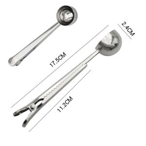 2‑in‑1 Multifunctional Stainless‑Steel Coffee Scoop Spoon for Tea & Milk Powder With Food Sealing Clip Coffee Accessory