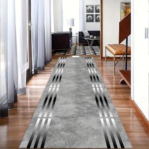 VIKAMA Modern Geometric Marble Gold Line Runner Rug Non Slip Soft Washable Long Carpet For Hallway Corridor Entrance Home Decor
