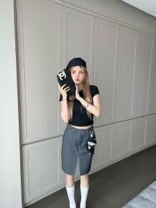 Mungsera Original High Waist A-Line Mini Skirt Pure Color Suit Split Korean Style Commute Casual Polyester Blend Skirt