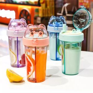 BOTOL MINUM 2 SISI KEPALA BERUANG 420ML 2 SEDOTAN (FREE STICKER LUCU)