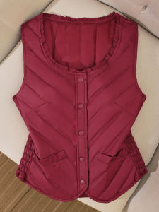 2025 New Womens down Jacket Vest Warm Fleece Layering Slimming Inner Wear U-Neck Single Button Closure Pure Color