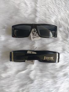 [SHINY PLAIN BLACK] OG Locs Hardcore Cholo Hiphop Gangster Shades Fashion Sunglasses (Plain Black)