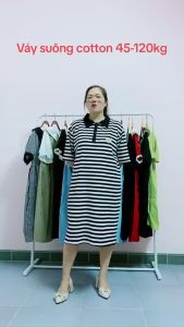 (Đủ size từ 45-120kg)Váy bầu bigsize dáng kẻ phối cổ sơ.mi