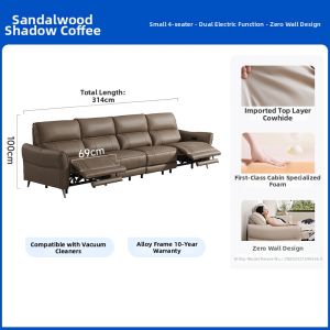 Modern Leather Sofa Electric Function 3-Seater Straight Design