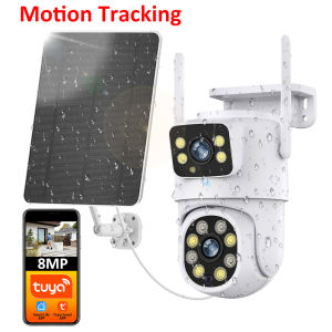 Tuya Smart 4MP+4MP 8MP Dual Lens Battery Solar WiFi Dual Screen Human Motion Tracking Outdoor Security Surveillance FHD Camera
