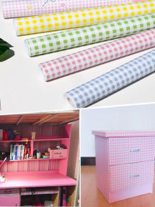 Modern Simple Fresh Green Plaid Wallpaper Waterproof Self Adhesive Wall Stickers Red Yellow Blue Color Kindergarten Decoration