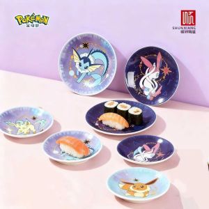 SHUNXIANG Pokémon Ceramic Sauce Dish Set 9-Piece Non-Slip Seasoning Dishes Microwave Safe Ideal for Sushi BBQ Daily Dining Gift