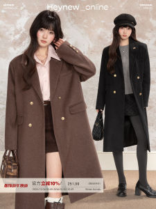 Loveheynew Woolen Coat Black Medium Length Thickened Womens Outerwear Korean Style Commute Pure Color College Jacket
