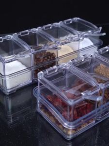 Clear Seasoning Rack Spice Pot - 4 Pieces Seasoning Box Storage Container Seasoning Jar for Kitchen Utensils