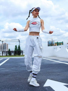 Áo Biểu Diễn Jazz Cổ Cao Gợi Cảm Có Tay Áo Và Hở Bụng Cho Nữ Quần Áo Biểu Diễn Khiêu Vũ Bằng Cotton 95% Spandex 5%