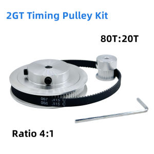 80T 20Teeth 2GT Pulley Belt Kit Belt Width 6mm Reduction 4:1 Bore 3~14mm 3D Printer Synchronous Wheels 2M GT2 Timing Pulley Set
