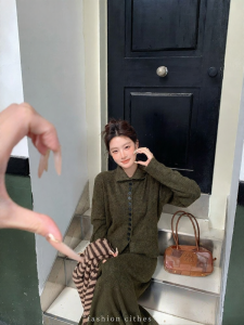 THROUS | Áo Cardigan Dài Tay Cổ Cao Màu Xám Cho Nữ Phong Cách Thoáng Mát