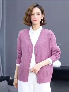 New Ice Silk Hollow Knitted Cardigan Women Casual Long Sleeved Loose Top Coat