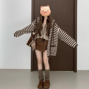 Homecore | Vintage Striped Casual Loose Hooded Cardigan Sweater