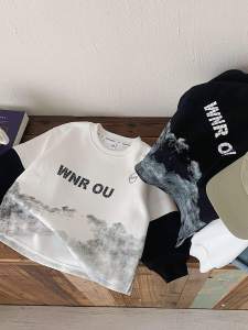 Cool Trendy Kids Hoodie Fake Two-Piece Long Sleeve Inner Wear Autumn Fashionable Childrens Clothing Straight Cut Regular Length