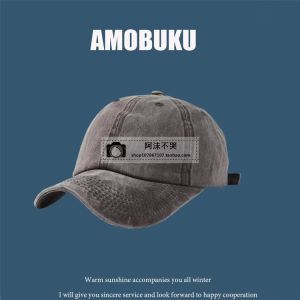 American Retro Washed Gray Distressed Soft Top Denim Baseball Cap Womens Summer Face Slimming Sun-Poof Peaked Cap Mens