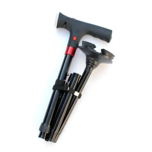 ไม้เท้าอัจฉริยะสำหรับผู้สูงอายุไม้เท้ากันลื่นอะลูมินัมอัลลอยสี่ขาพร้อมไฟฉายพับได้มีเสียงเตือนฉุกเฉิน