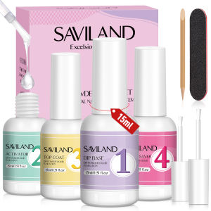 SAVILAND 15ml Dipping Powder System Liquid Set Base Top Coat Activator Brush Nail Art Natural Dry Without Lamp Cure Dip Powder