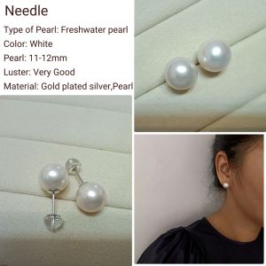 DaVee I High grade Natural pearl earrings white pearl stud earrings with silver needle Pearl Earrings - Round - White - Glossy - Elegant - Suitable for Formal Occasions