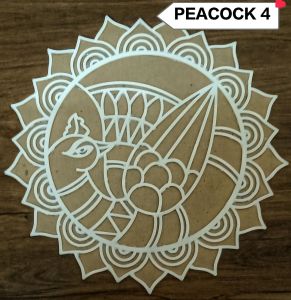 PEACOCK AND MANDALA DESIGN MDF RANGOLI BOARD (16 INCH)
